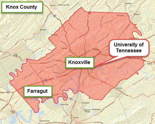 Highlighted map of Knox county