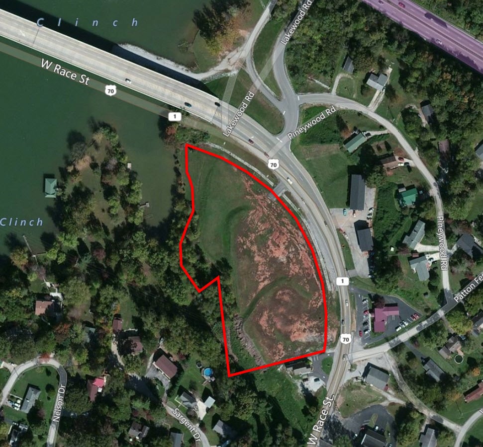 Aerial map of development land on the river in Kingston, Tenn.