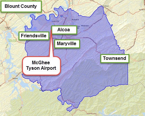 Highlighted map of Blount County
