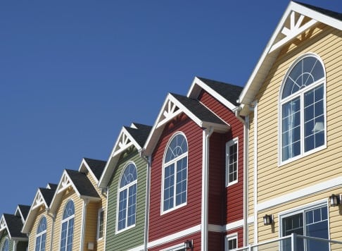 roofline of colorful townhouses