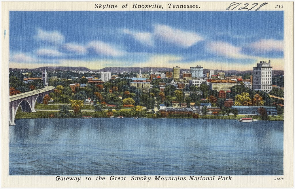 vintage postcard of knoxville skyline
