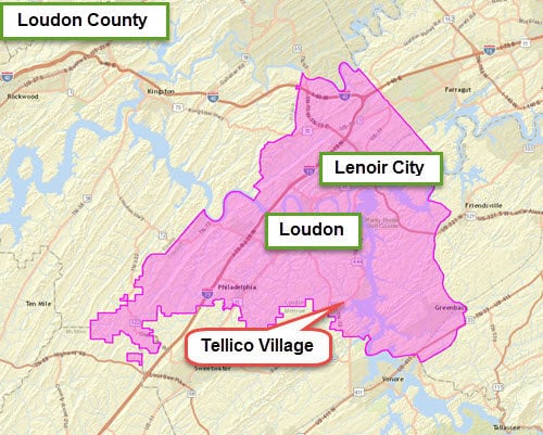Highlighted map of Loudon County
